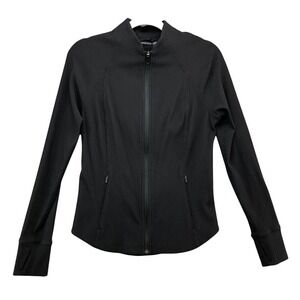 Athleta Salutation Ribbed Jacket Womens Medium Black Full Zip Mock Neck Gym